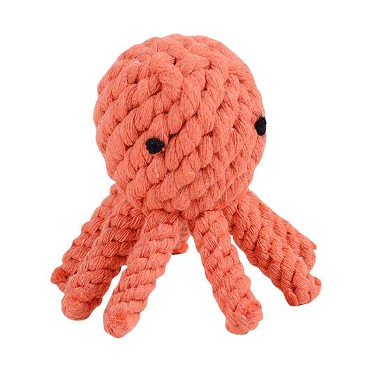 Non-Toxic Handwoven Durable Dog Chew Toy, Orange Octopus Design